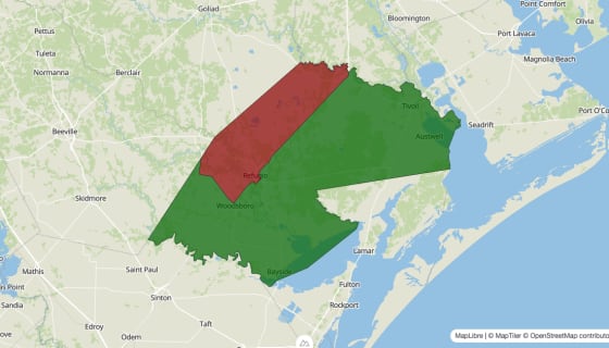 Map preview of Refugio County, TX - Median Household Income