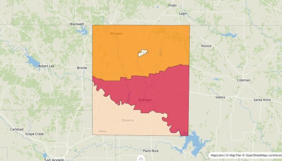 Map preview of Runnels County, TX - Median Gross Rent