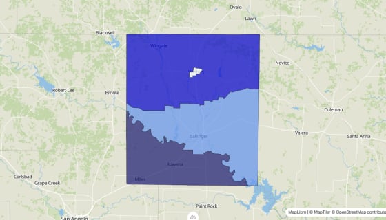 Map preview of Runnels County, TX - Median Home Value