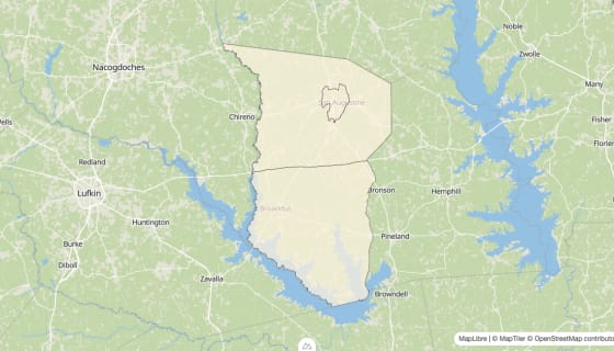 Map preview of San Augustine County, TX - Bachelor's Degree Rate