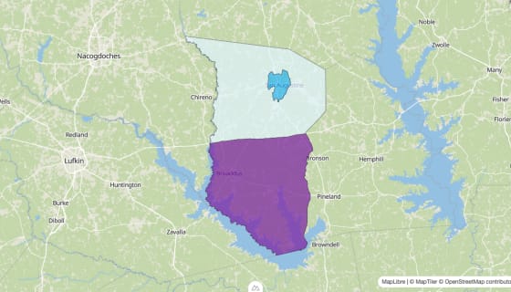 Map preview of San Augustine County, TX - Median Age