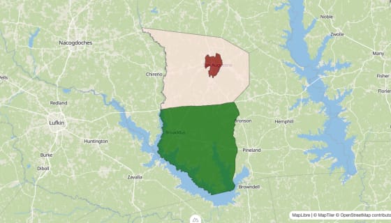 Map preview of San Augustine County, TX - Median Household Income