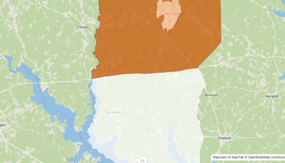 Map preview of San Augustine County, TX - Population by Census Tract (2023)