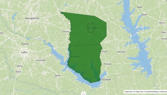 Map preview of San Augustine County, TX - Poverty Rate