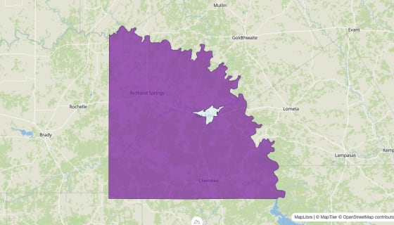 Map preview of San Saba County, TX - Median Age