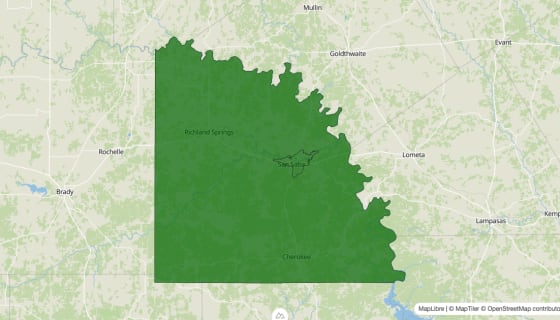 Map preview of San Saba County, TX - Poverty Rate