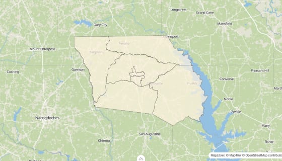 Map preview of Shelby County, TX - Bachelor's Degree Rate