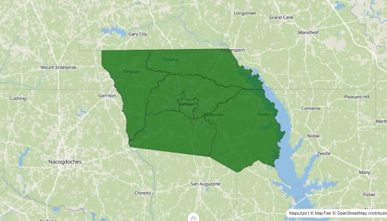 Map preview of Shelby County, TX - Poverty Rate