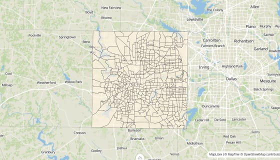 Map preview of Tarrant County, TX - Bachelor's Degree Rate
