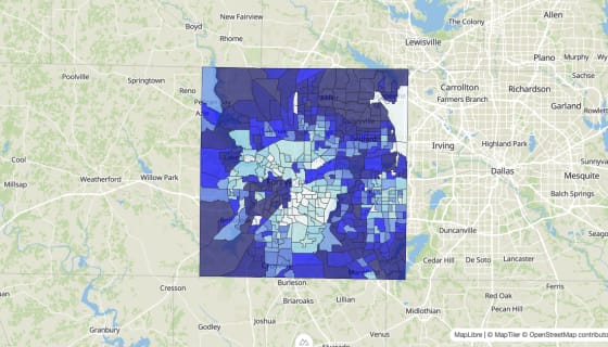 Map preview of Tarrant County, TX - Median Home Value