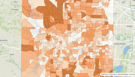 Map preview of Tarrant County, TX - Population by Census Tract (2023)