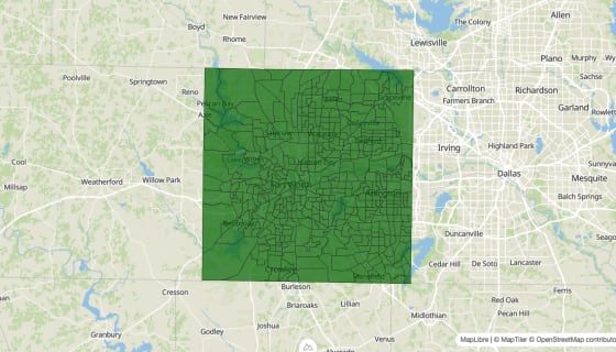 Map preview of Tarrant County, TX - Poverty Rate