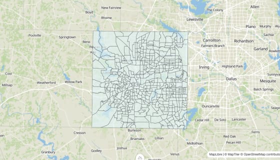 Map preview of Tarrant County, TX - Unemployment Rate