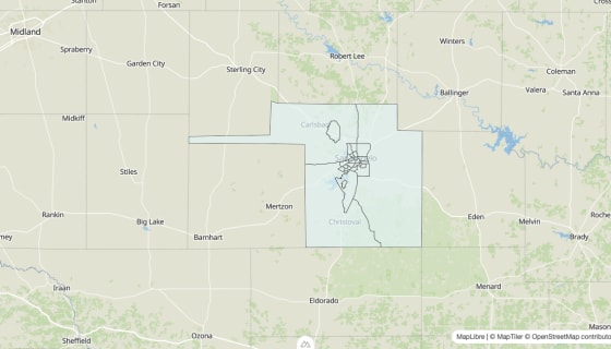 Map preview of Tom Green County, TX - Unemployment Rate