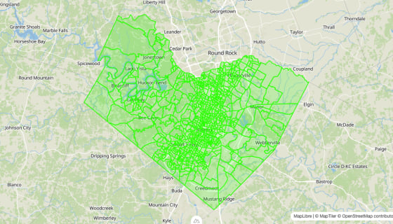 Map preview of Travis County, TX - Block Groups