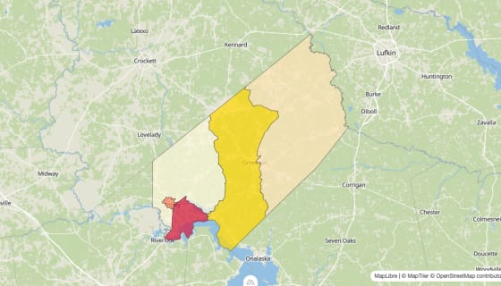 Map preview of Trinity County, TX - Median Gross Rent