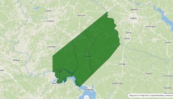 Map preview of Trinity County, TX - Poverty Rate