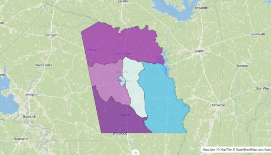 Map preview of Tyler County, TX - Median Age