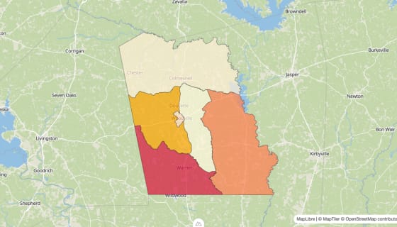 Map preview of Tyler County, TX - Median Gross Rent
