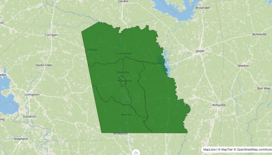 Map preview of Tyler County, TX - Poverty Rate