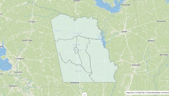 Map preview of Tyler County, TX - Unemployment Rate
