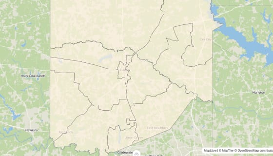 Map preview of Upshur County, TX - Bachelor's Degree Rate