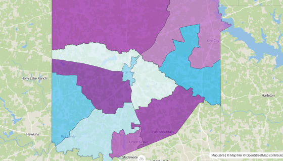 Map preview of Upshur County, TX - Median Age