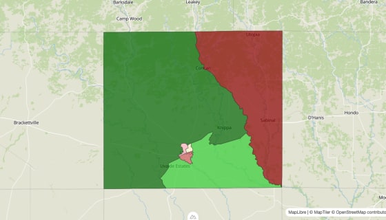 Map preview of Uvalde County, TX - Median Household Income