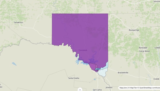 Map preview of Val Verde County, TX - Median Age
