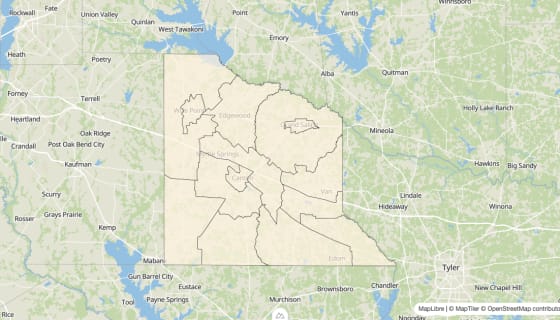 Map preview of Van Zandt County, TX - Bachelor's Degree Rate