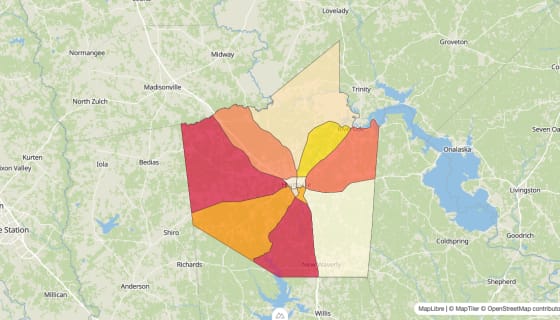Map preview of Walker County, TX - Median Gross Rent
