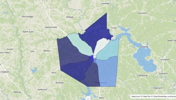 Map preview of Walker County, TX - Median Home Value