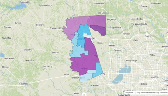 Map preview of Waller County, TX - Median Age