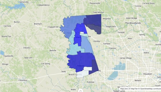 Map preview of Waller County, TX - Median Home Value