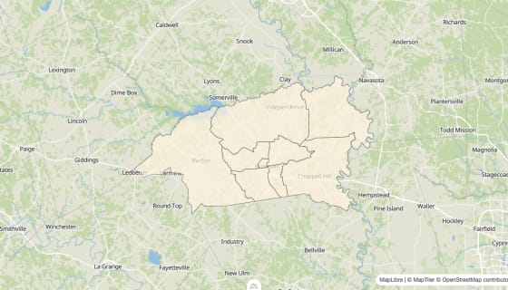 Map preview of Washington County, TX - Bachelor's Degree Rate