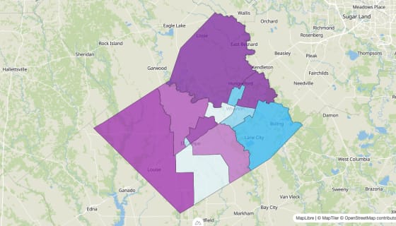 Map preview of Wharton County, TX - Median Age
