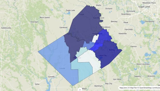 Map preview of Wharton County, TX - Median Home Value