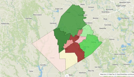 Map preview of Wharton County, TX - Median Household Income