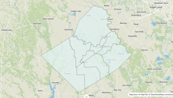 Map preview of Wharton County, TX - Unemployment Rate