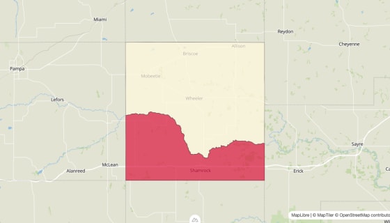 Map preview of Wheeler County, TX - Median Gross Rent