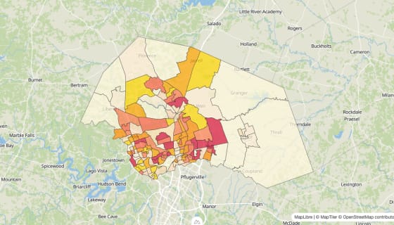 Map preview of Williamson County, TX - Median Gross Rent