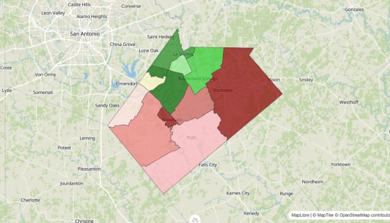 Map preview of Wilson County, TX - Median Household Income