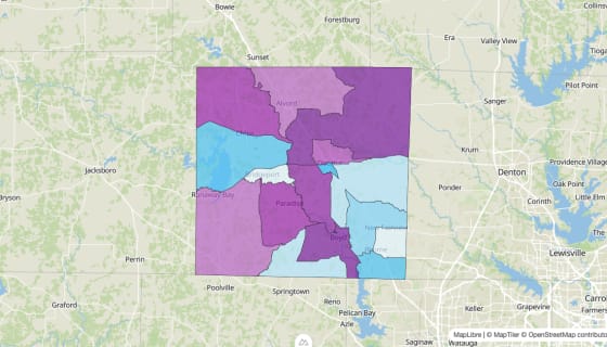 Map preview of Wise County, TX - Median Age
