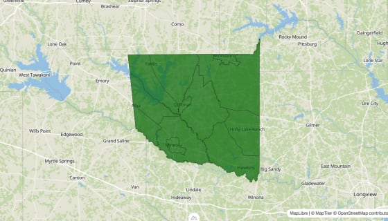 Map preview of Wood County, TX - Poverty Rate