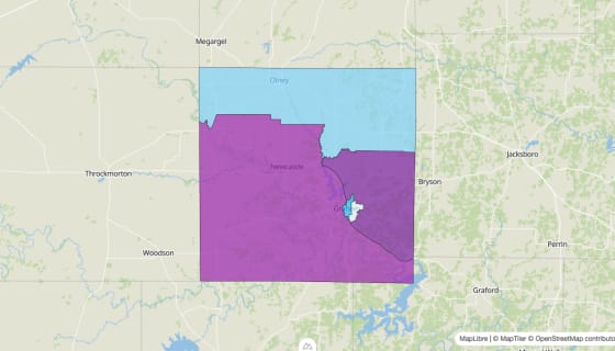 Map preview of Young County, TX - Median Age