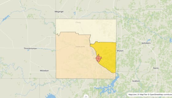 Map preview of Young County, TX - Median Gross Rent
