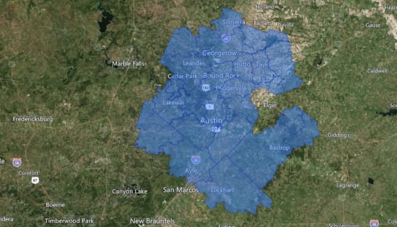 Map preview of Austin Metro Area - School Districts