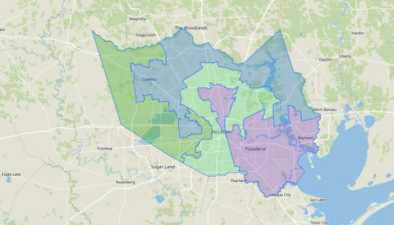Map preview of Harris County Commissioner Precincts
