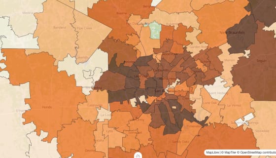 Map preview of San Antonio - Hispanic Population by Zip Code
