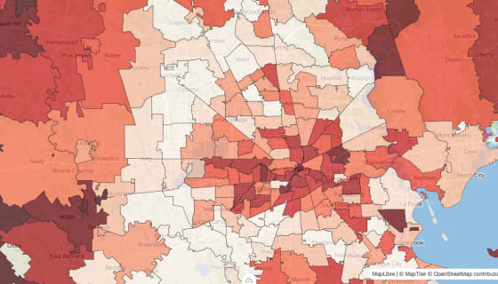 Map preview of Houston - Vacancy Rate by Zip Code